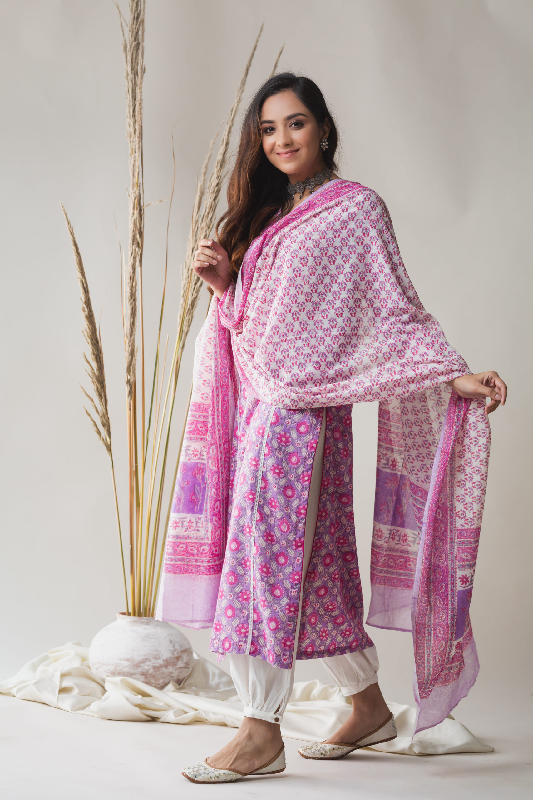 purple kurta dupatta set