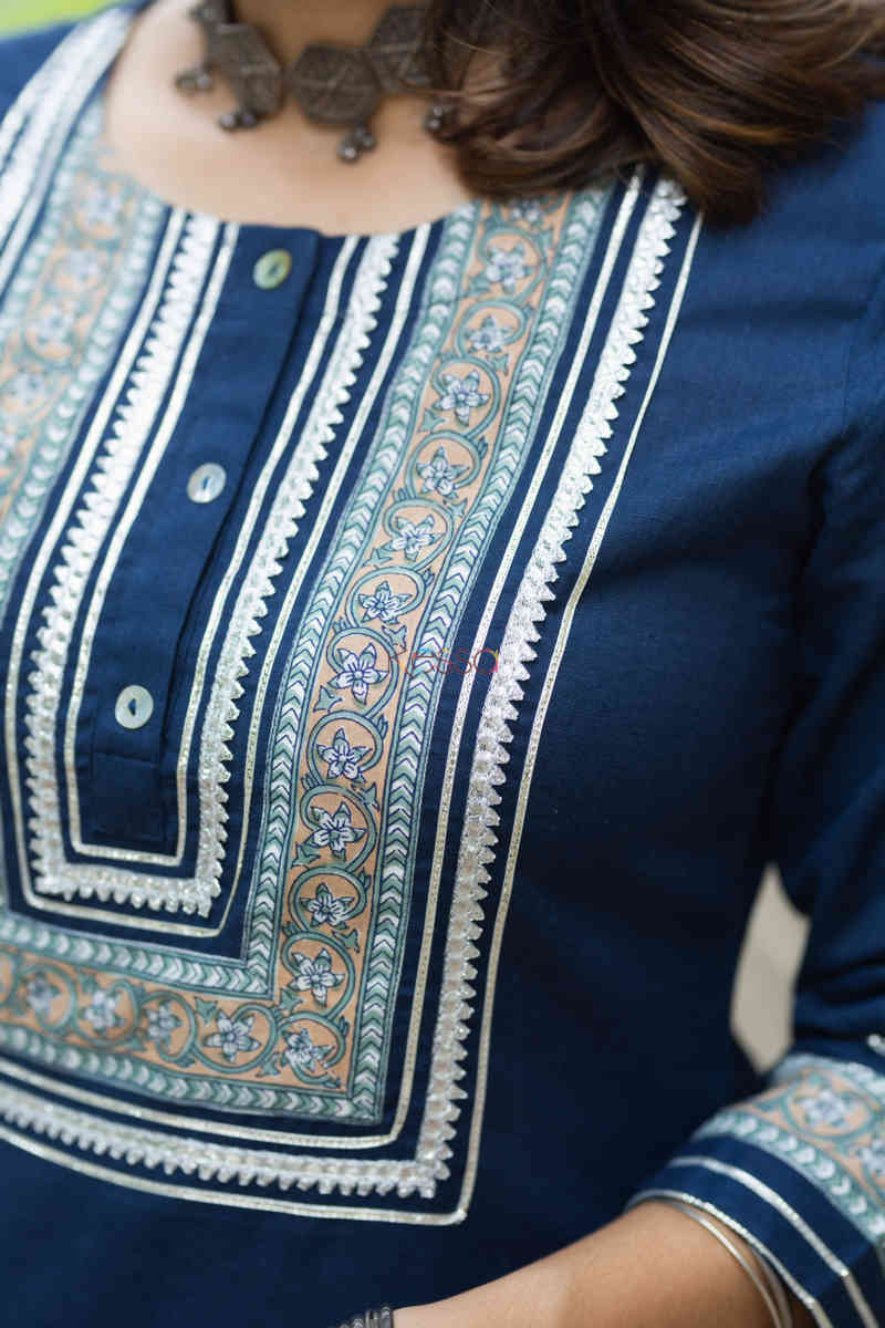 Image for Kusvaa Avdaf56 Raina Kurta And Pants Set With Gota And Patchwork Closeup