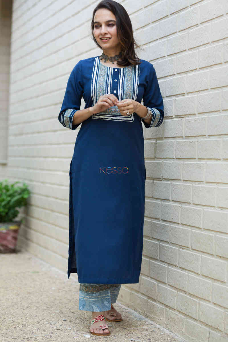 Image for Kusvaa Avdaf56 Raina Kurta And Pants Set With Gota And Patchwork Front