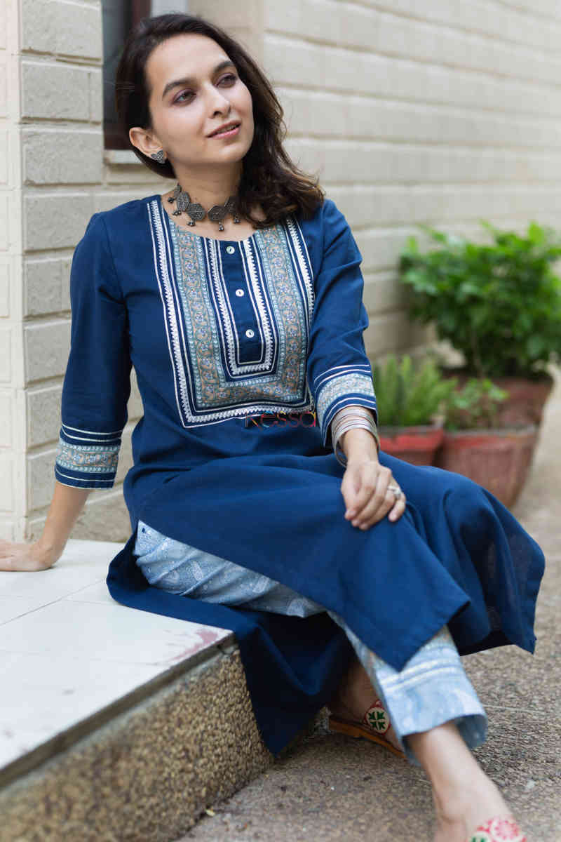 Image for Kusvaa Avdaf56 Raina Kurta And Pants Set With Gota And Patchwork Sitting