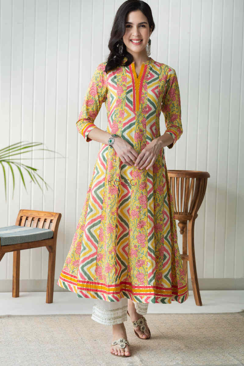Image for Kusvaa Avdaf58 Raizel Kalidaar Kurta With Hand Block Print Featured