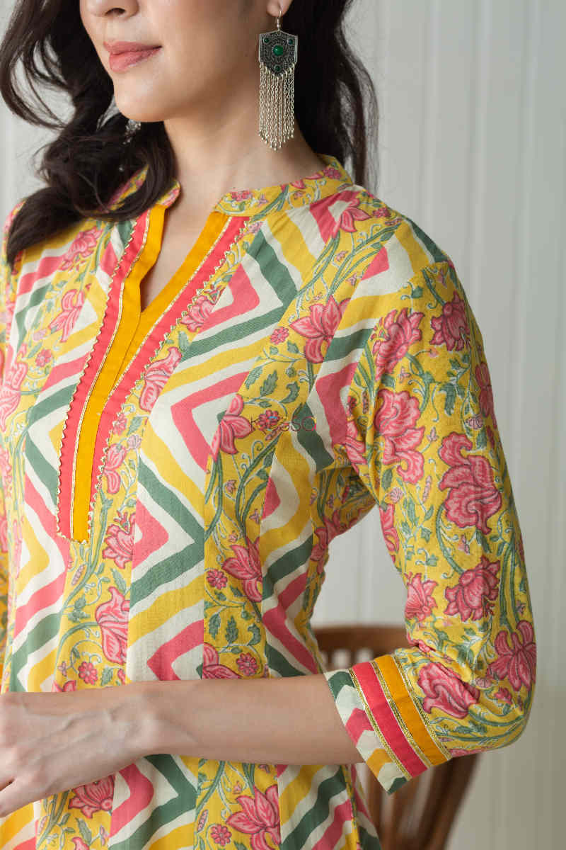 Image for Kusvaa Avdaf58 Raizel Kalidaar Kurta With Hand Block Print Sleeve