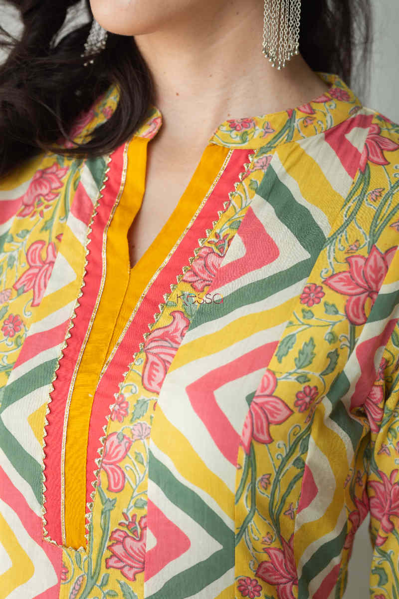 Image for Kusvaa Avdaf58 Raizel Kalidaar Kurta With Hand Block Print Top