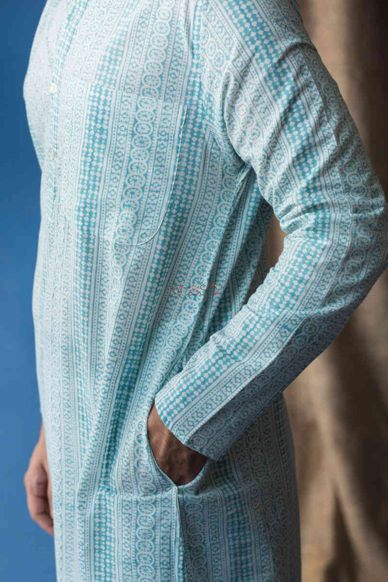 Image for Kusvaa Awk36 Arshveer Kurta With Hand Block Print Sleeves