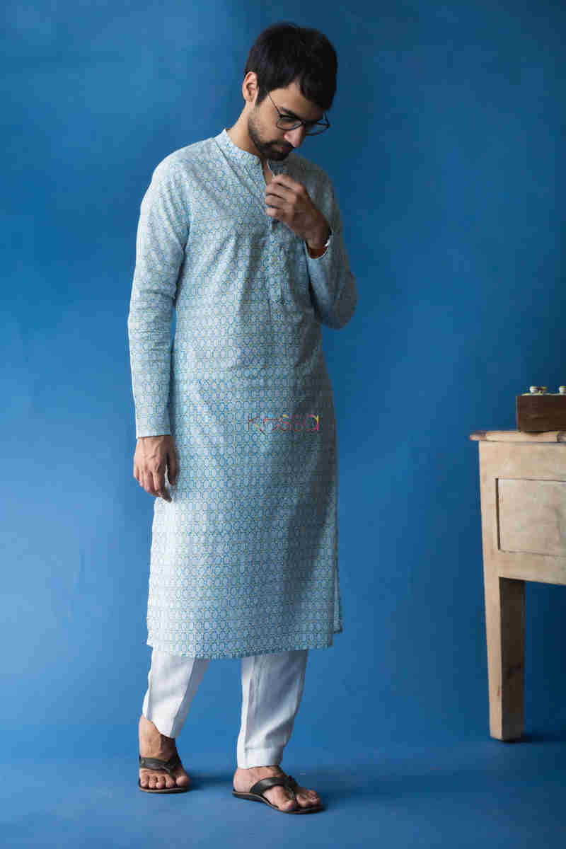 Image for Kusvaa Awk38 Shabab Kurta With Hand Block Print Look 1