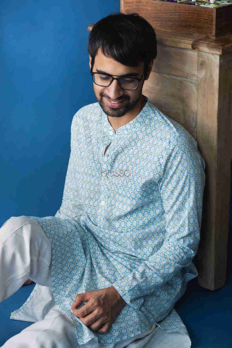 Image for Kusvaa Awk38 Shabab Kurta With Hand Block Print Sitting