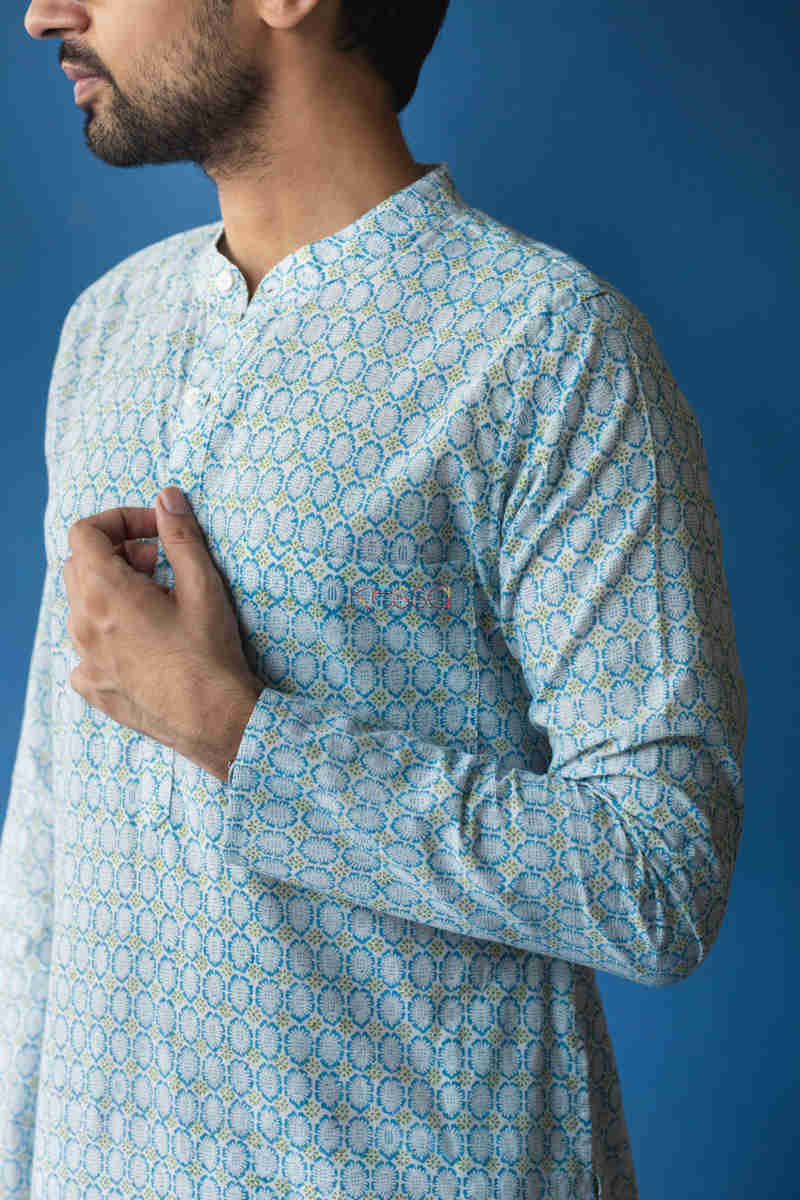 Image for Kusvaa Awk38 Shabab Kurta With Hand Block Print Sleeves