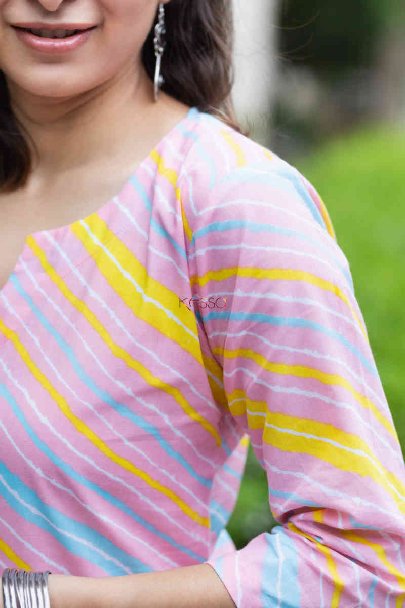 Image for Kusvaa De86 Afsoon Kurta With Leheriya Print Closeup 1