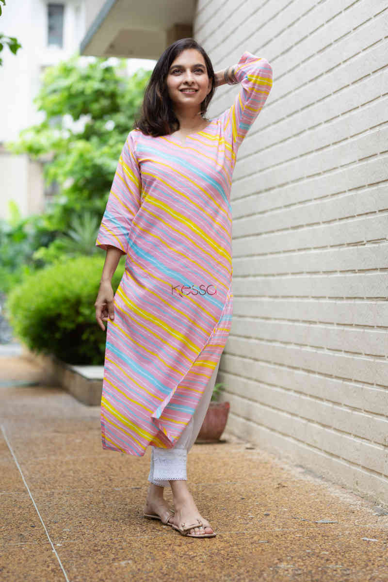 Image for Kusvaa De86 Afsoon Kurta With Leheriya Print Front 1