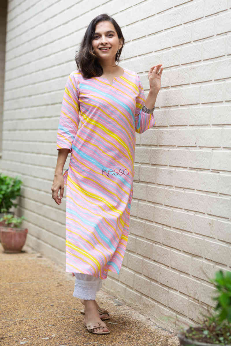 Image for Kusvaa De86 Afsoon Kurta With Leheriya Print Look 1 1