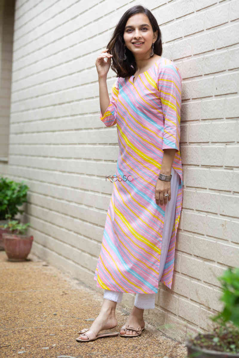 Image for Kusvaa De86 Afsoon Kurta With Leheriya Print Side 1 1