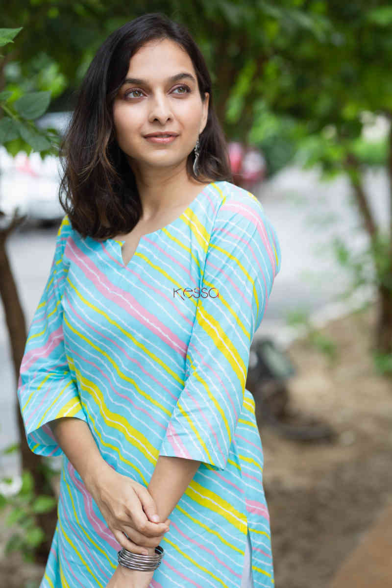 Image for Kusvaa De87 Raqs Kurta With Leheriya Print Front 1