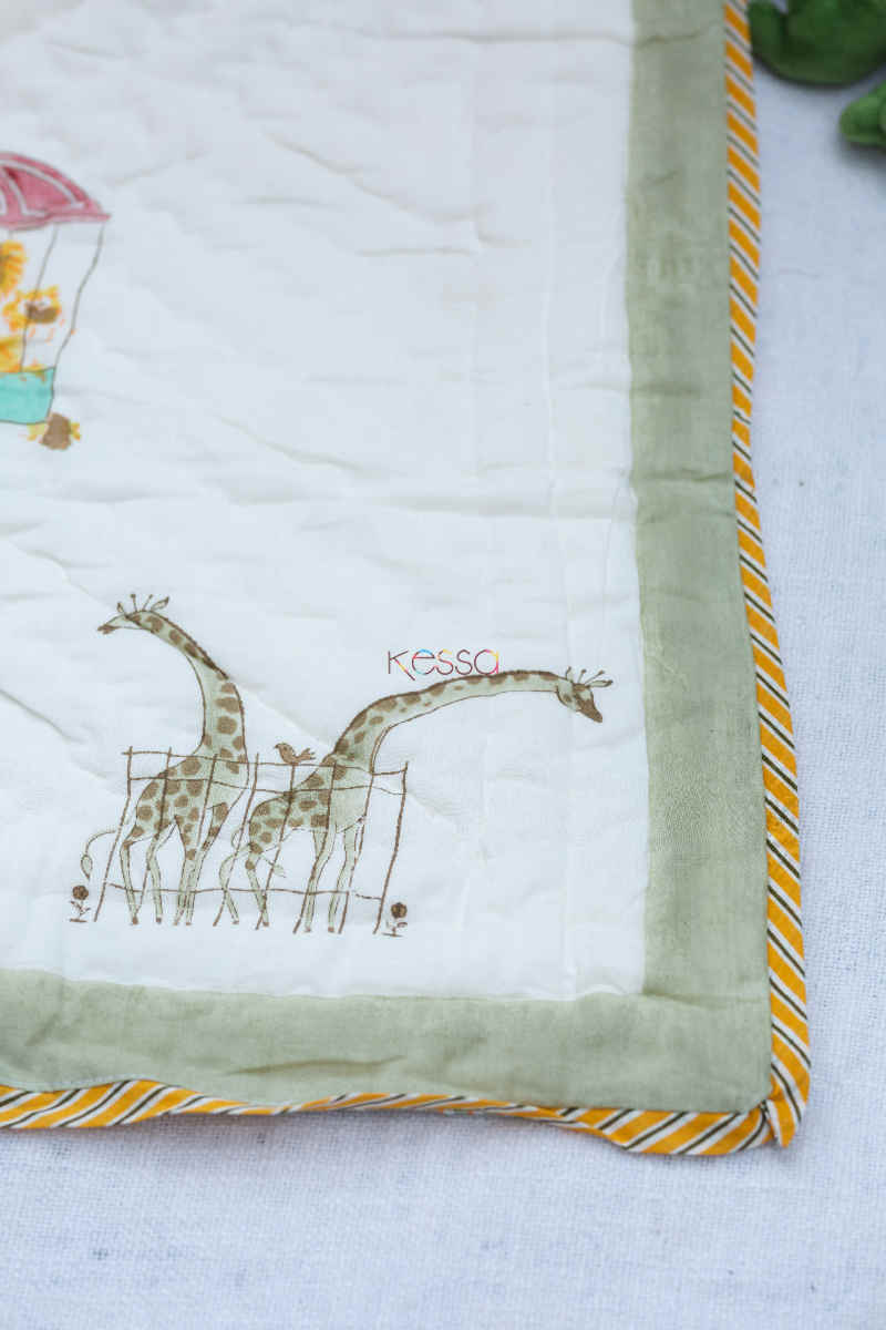 Image for Kusvaa Kaq158 Husk Yellow Baby Quilt With Hand Block Print Back