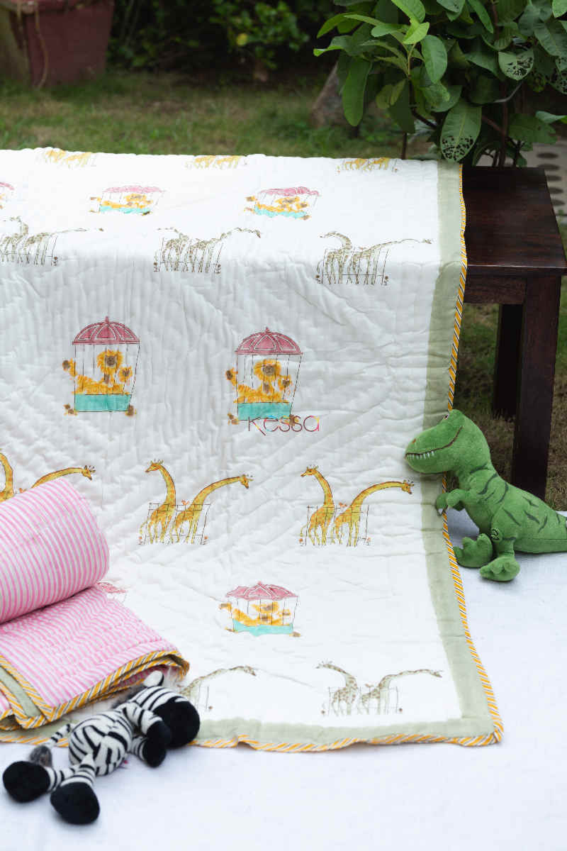 Image for Kusvaa Kaq158 Husk Yellow Baby Quilt With Hand Block Print Featured
