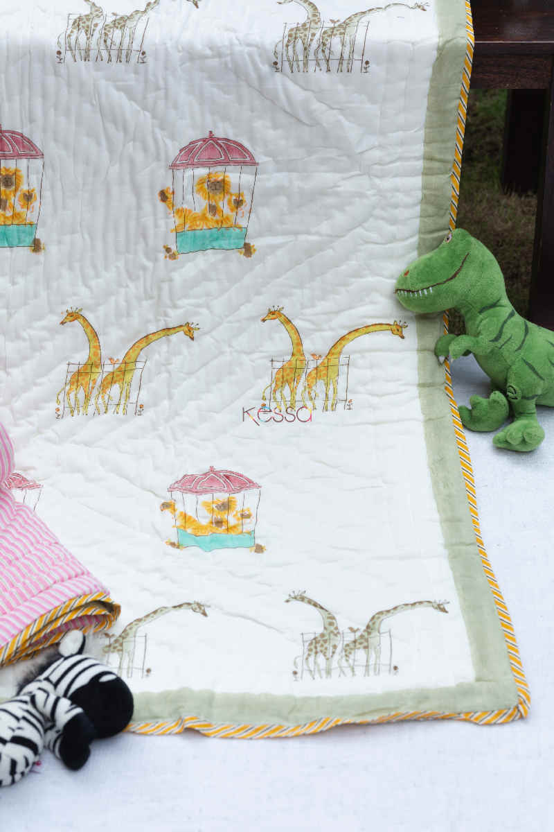 Image for Kusvaa Kaq158 Husk Yellow Baby Quilt With Hand Block Print Look