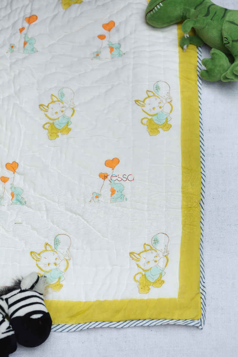 Image for Kusvaa Kaq159 Ronchi Yellow Baby Quilt With Hand Block Print Back