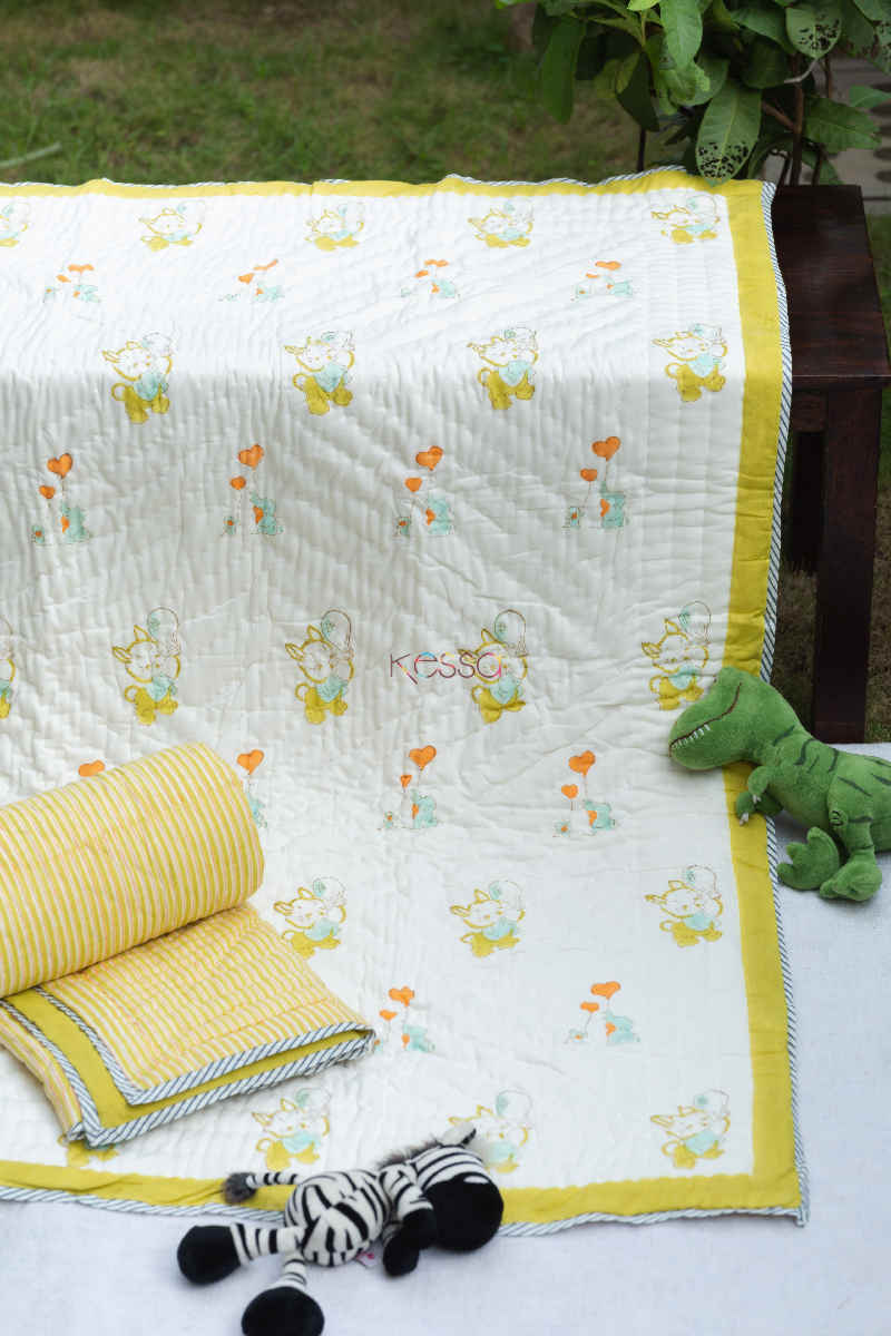 Image for Kusvaa Kaq159 Ronchi Yellow Baby Quilt With Hand Block Print Featured