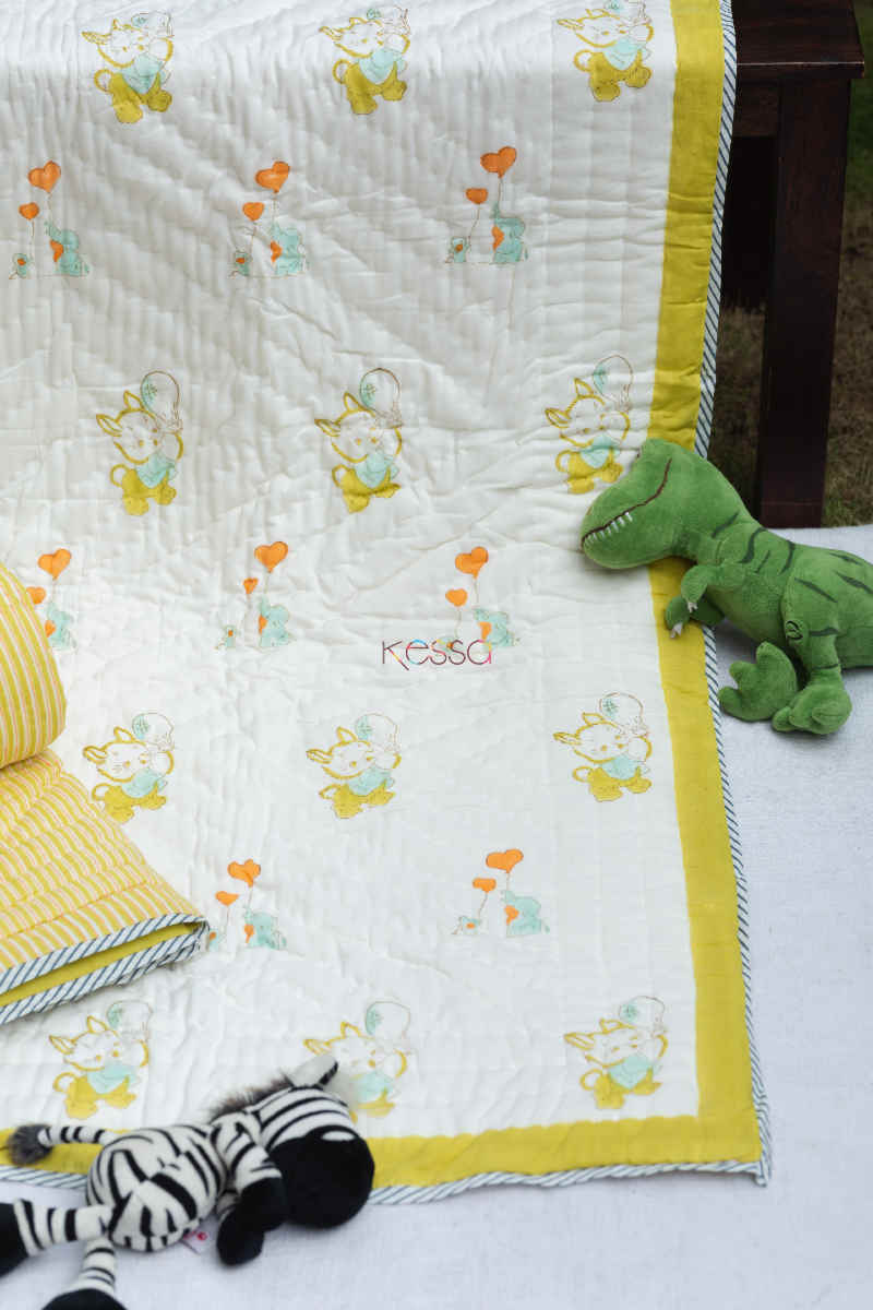 Image for Kusvaa Kaq159 Ronchi Yellow Baby Quilt With Hand Block Print Look