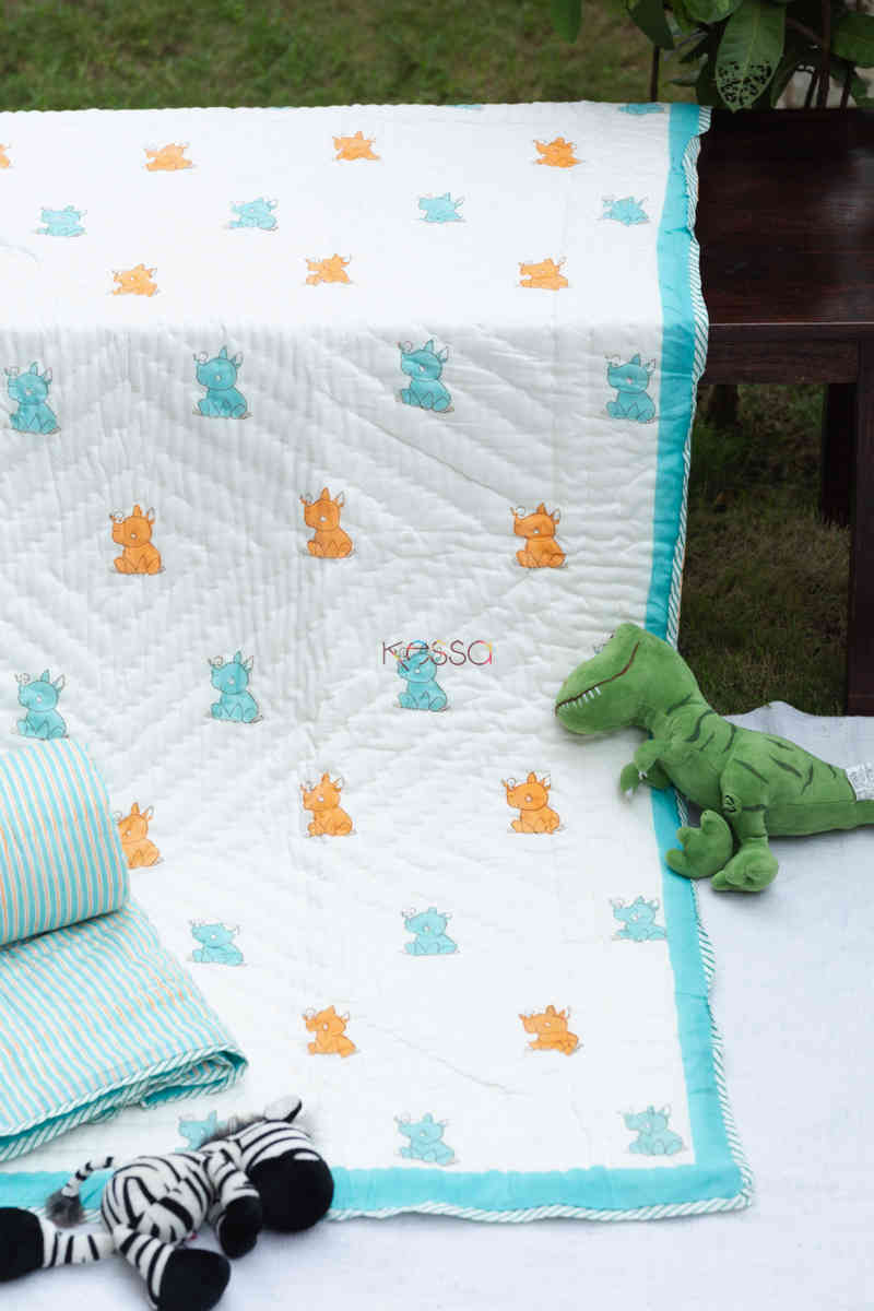 Image for Kusvaa Kaq161 Rocky Rhino Baby Quilts With Hand Block Print Featured