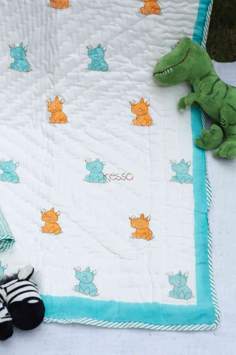 Image for Kusvaa Kaq161 Rocky Rhino Baby Quilts With Hand Block Print Look