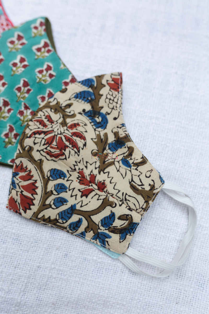 Image for Kusvaa Kfm11 Cotton Printed Face Masks Set Of 3 Beige