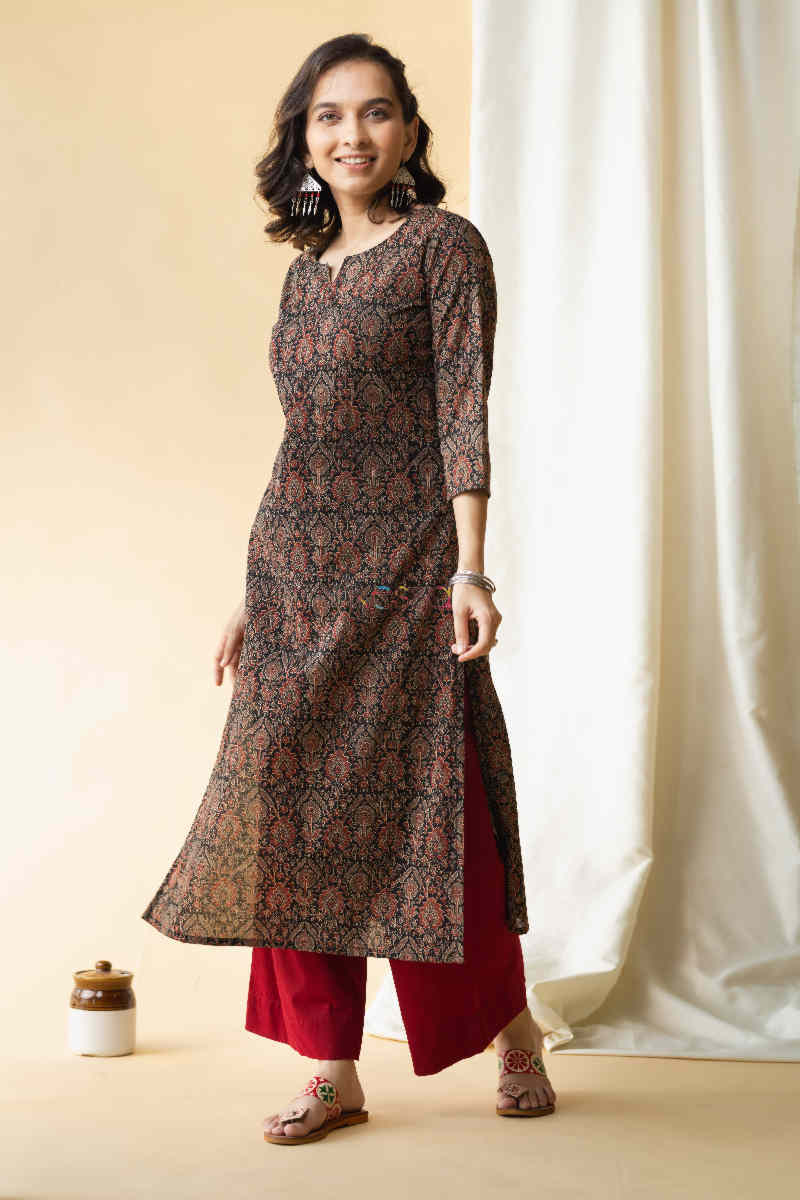 Image for Kusvaa Taf58 Sariya Kurta With Hand Block Print Look