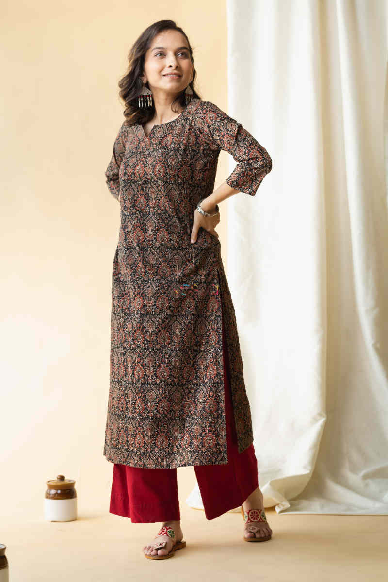 Image for Kusvaa Taf58 Sariya Kurta With Hand Block Print Side