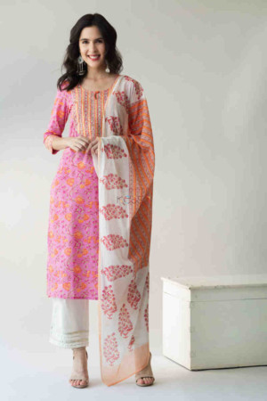 Image for Kusvaa Vcr57 Aygul Kurta Dupatta Set With Aari, Mirror And Tikki Work Featured