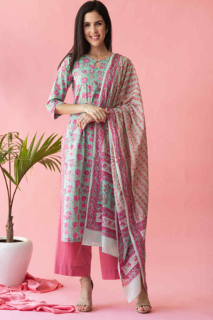 Image for Kusvaa Vcr61 Arokya Kurta And Dupatta Set With Hand Block Print Featured