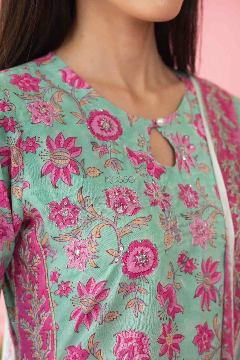 Image for Kusvaa Vcr61 Arokya Kurta And Dupatta Set With Hand Block Print Neck