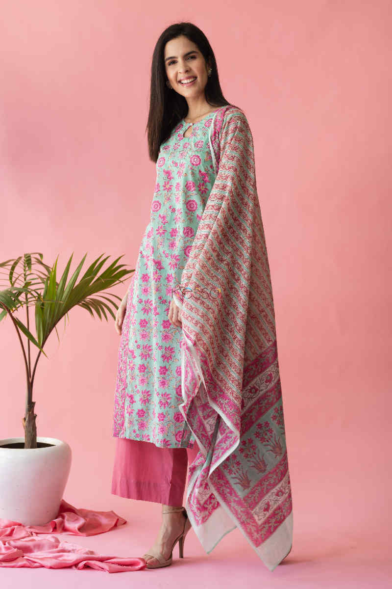 Image for Kusvaa Vcr61 Arokya Kurta And Dupatta Set With Hand Block Print Side