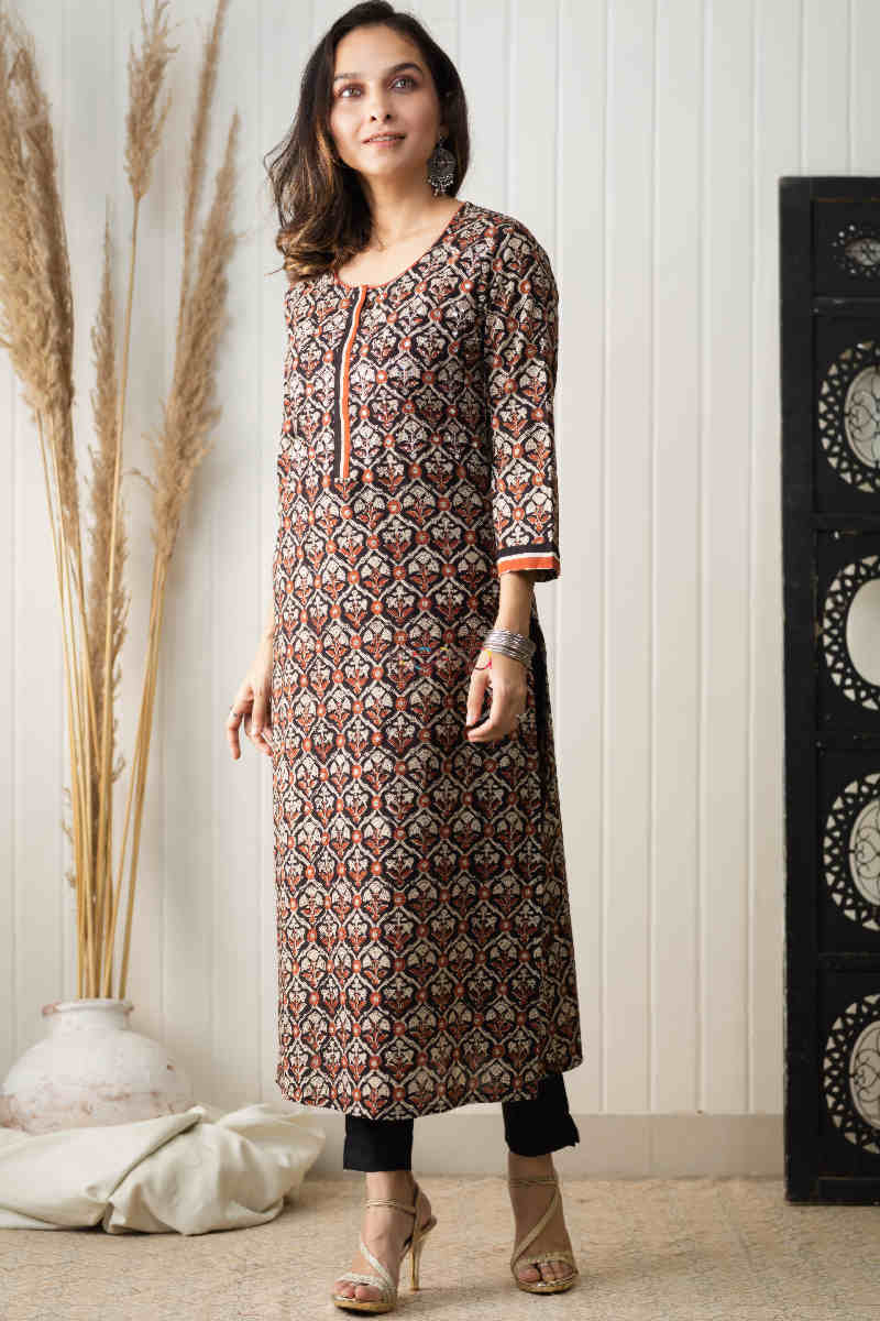 Image for Kusvaa Vcr62 Khuloos Kurta With Hand Block Print Side