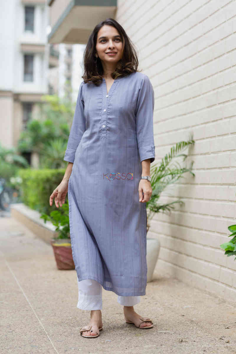 Image for Kusvaa Ws713 Nafees Kurta With Moti And Shell Button Details Featured