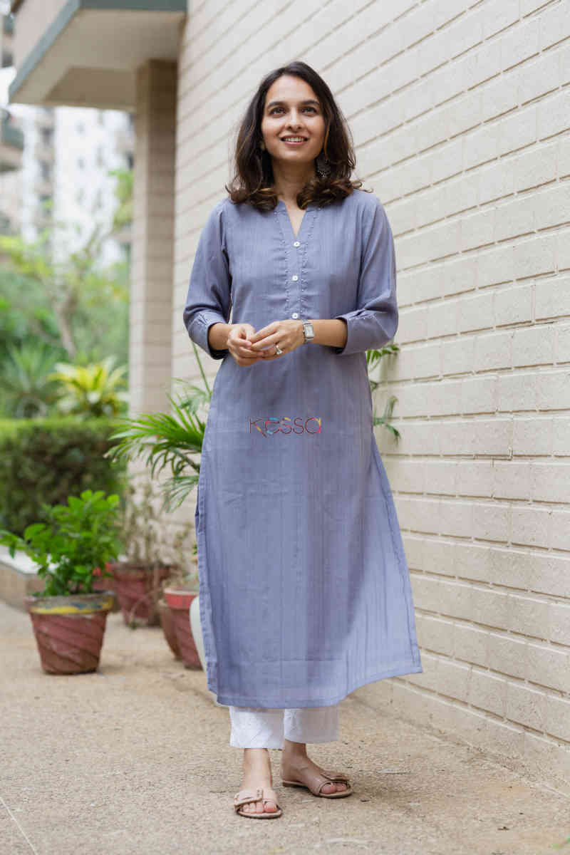 Image for Kusvaa Ws713 Nafees Kurta With Moti And Shell Button Details Look 2
