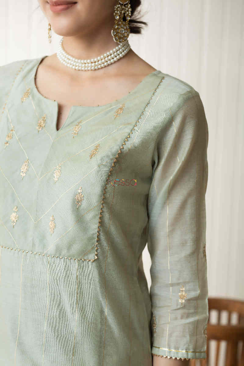 Image for Kusvaa Ws718 Ahima Kurta With Pittan And Gota Work Closeup 1