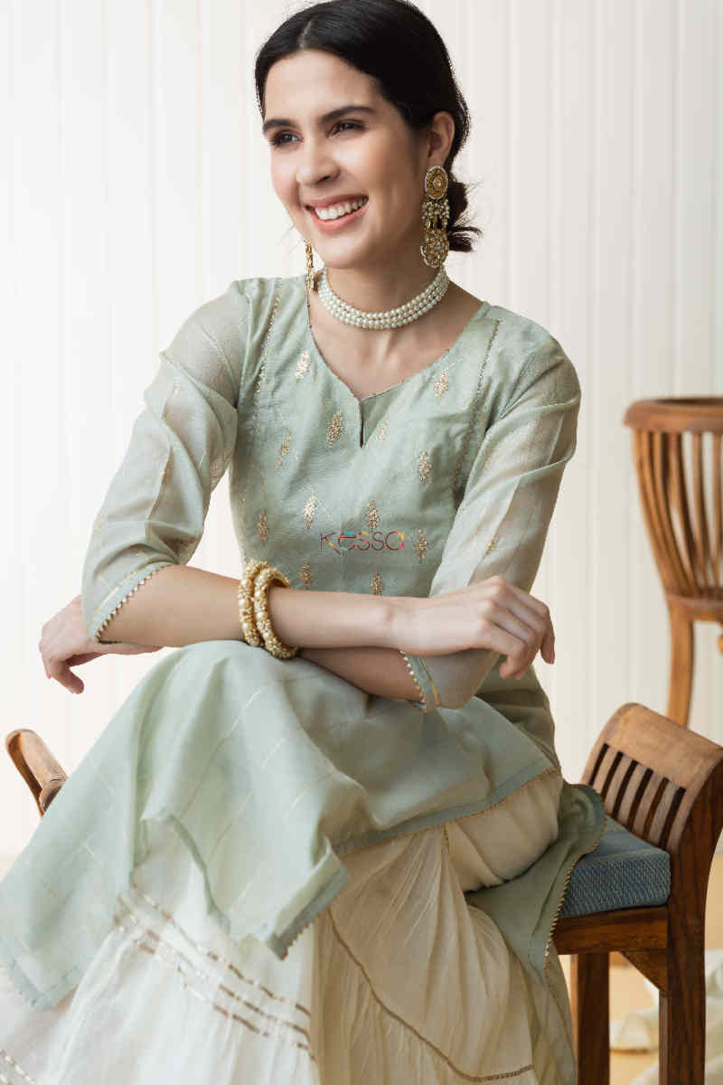 Image for Kusvaa Ws718 Ahima Kurta With Pittan And Gota Work Sitting 1