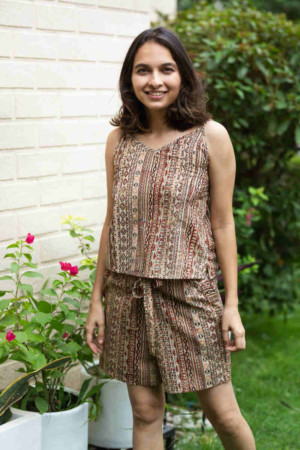 Image for Kusvaa Wsr215 Avanika Top And Shorts Set With Hand Block Print Featured