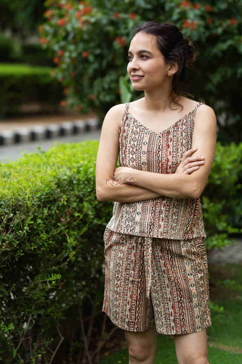 Image for Kusvaa Wsr215 Avanika Top And Shorts Set With Hand Block Print Front
