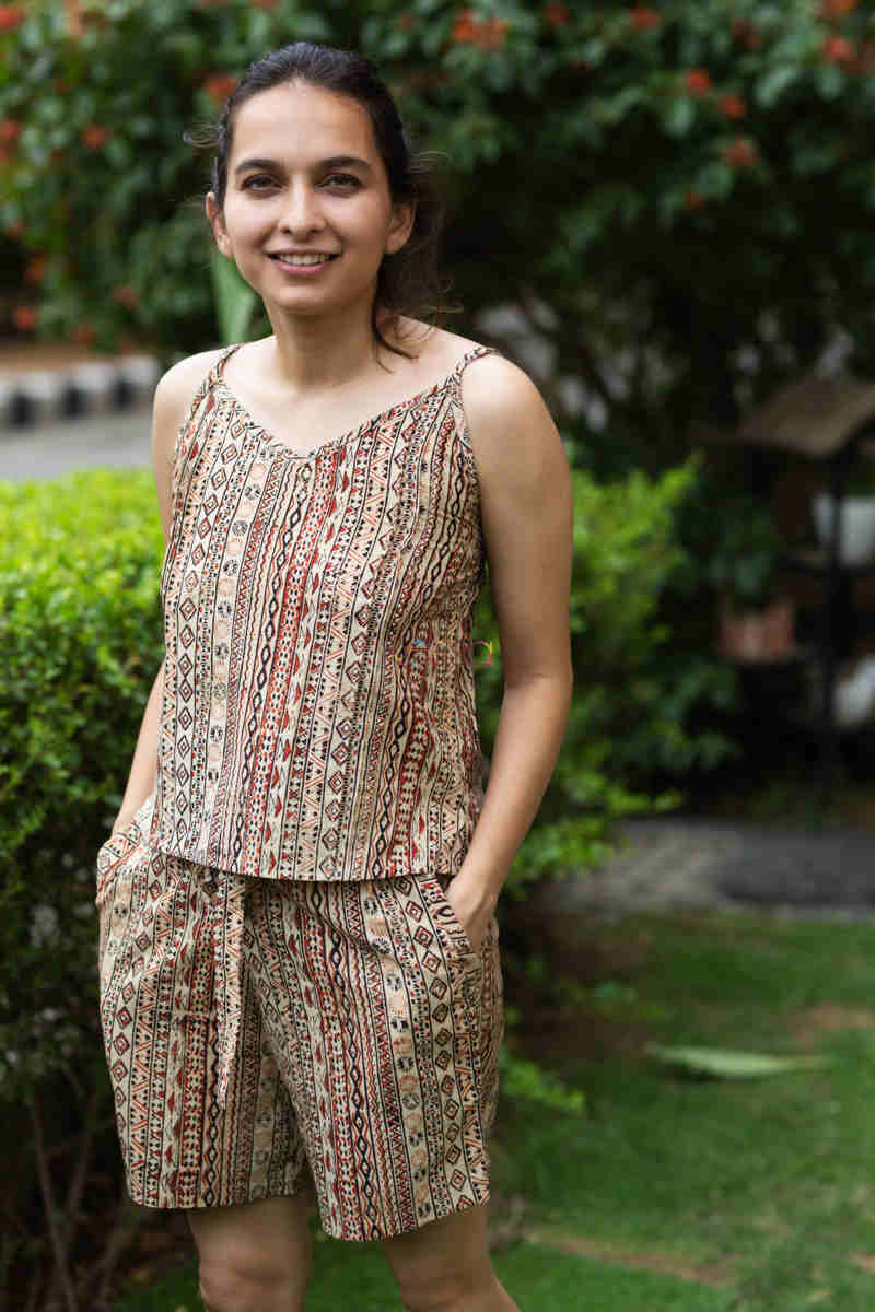 Image for Kusvaa Wsr215 Avanika Top And Shorts Set With Hand Block Print Look