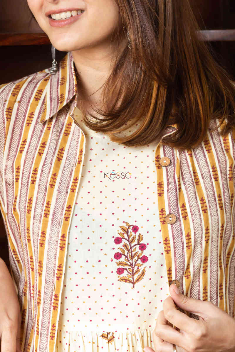 Image for Kusvaa Wsr220 Nawaazish Dress Jacket With Hand Block Print 1 Closeup