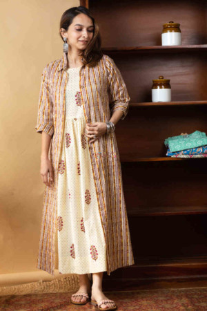 Image for Kusvaa Wsr220 Nawaazish Dress Jacket With Hand Block Print 1 Featured