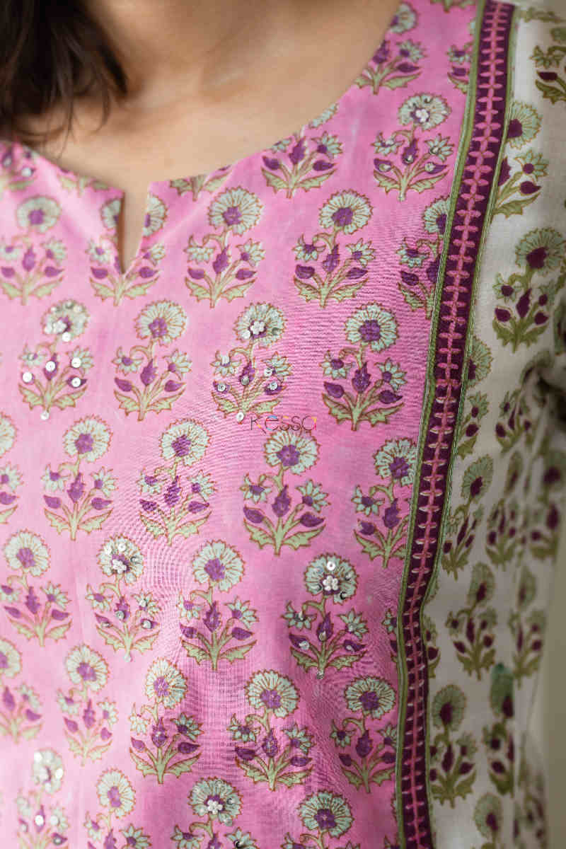 Image for Kusvaa Wsr225 Shaakh Kurta With Hand Block Print Clloseup