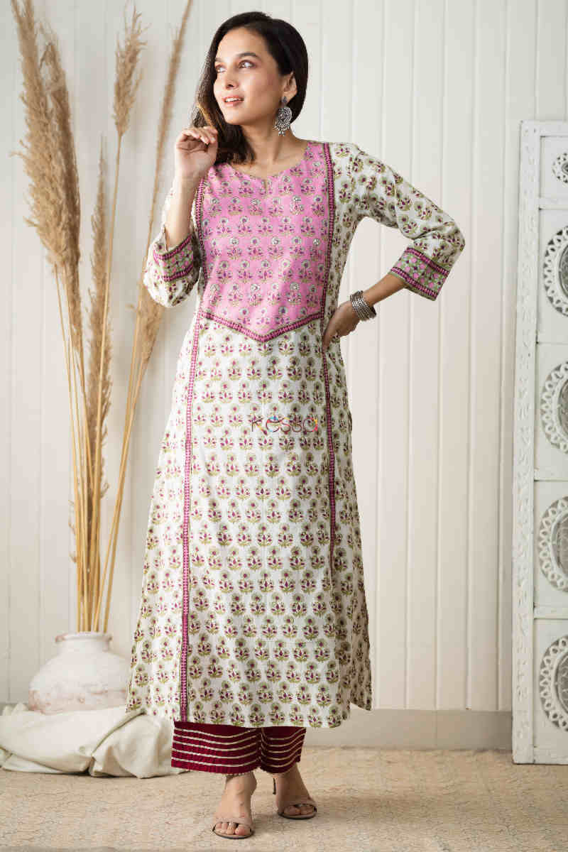 Image for Kusvaa Wsr225 Shaakh Kurta With Hand Block Print Front