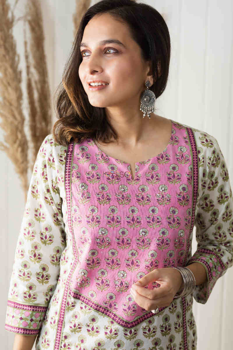 Image for Kusvaa Wsr225 Shaakh Kurta With Hand Block Print Top