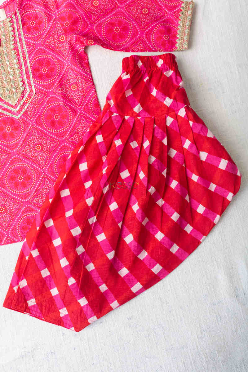 Image for Kusvaa Aj28 Gulnaar Leheriya Salwar Kurta Dupatta Set Bottom