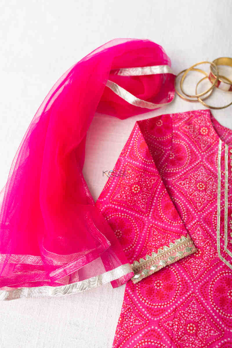 Image for Kusvaa Aj28 Gulnaar Leheriya Salwar Kurta Dupatta Set Dupatta