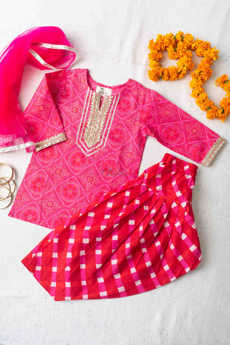 Image for Kusvaa Aj28 Gulnaar Leheriya Salwar Kurta Dupatta Set Featured