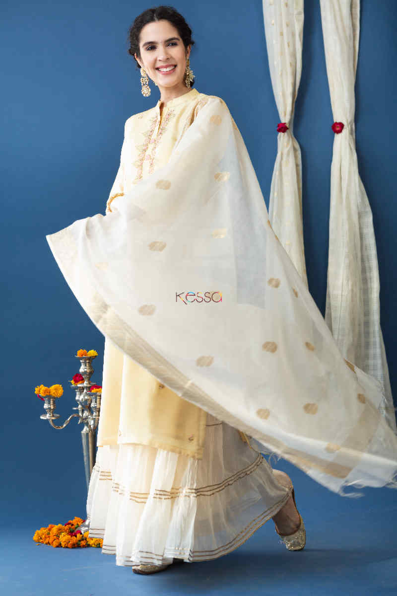 Image for Kusvaa Ke11 Ramya Chanderi Silk Straight Fit Kurta Dupatta