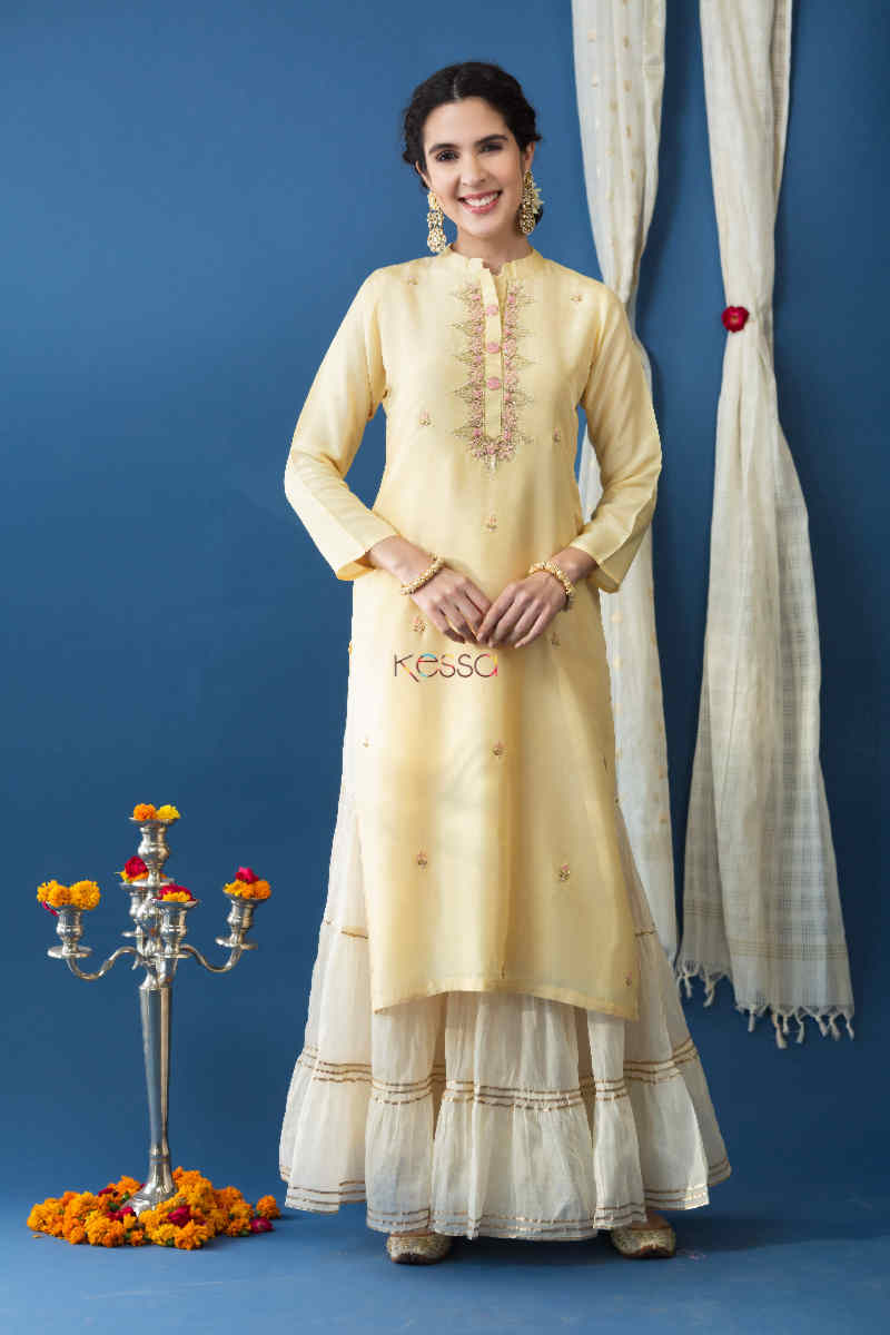 Image for Kusvaa Ke11 Ramya Chanderi Silk Straight Fit Kurta Featured