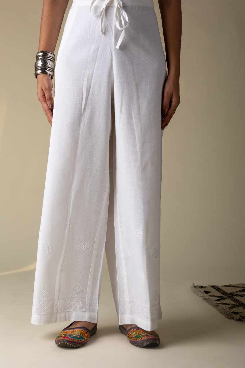 Image for Kusvaa Sap10 Malmal Lukhnawi Palazzo White Featured New